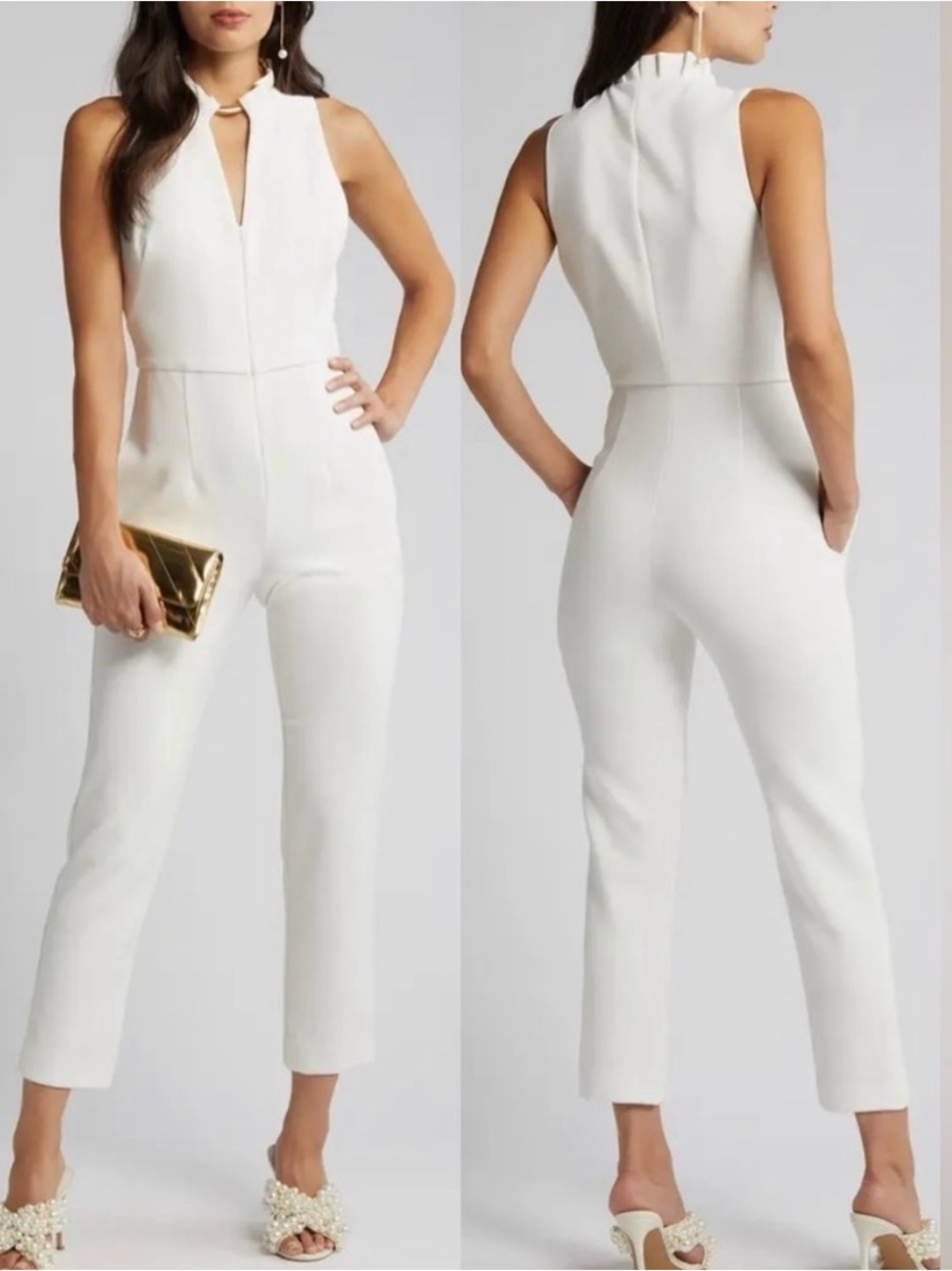 Black Halo Antoinette Sleeveless Jumpsuit in porcelain white
